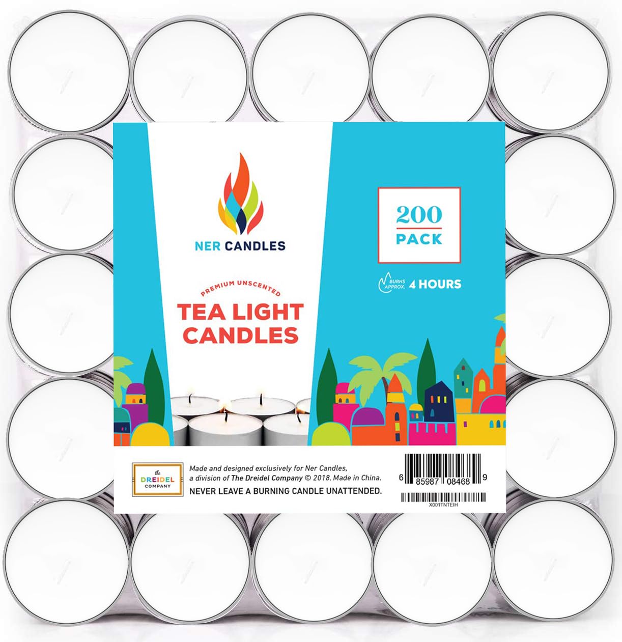 Ner Candles White Unscented Tea Lights- Smokeless, Drip Less, Long Lasting Flames- Center Pieces for Dinners and Events- European Wax Flame- Bulk Pack (200 Candles)