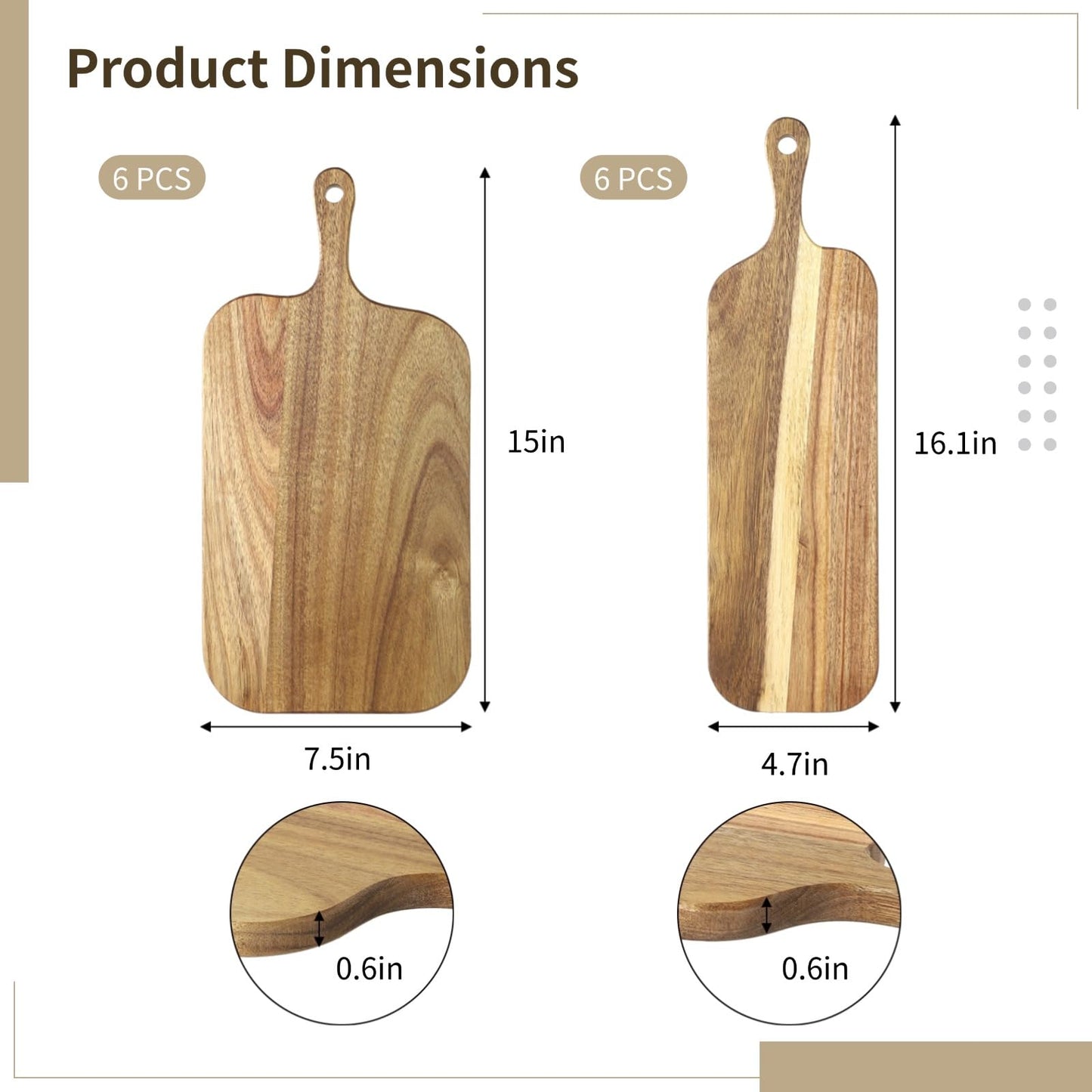 12 Pcs Wood Cutting Board Set with Handle, Acacia Wood Charcuterie Board, Small Size Long Wooden Charcuterie Board Paddle Cheese Board Serving Boards for Kitchen Meat, Pizza,Chees, 16.1×4.7", 15×7.5"