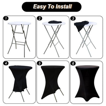 Fixwal 4 Pack Spandex Cocktail Table Covers, 32x43 Inch Black Fitted Stretch Highboy Round Cover Table Cloth for Party, Bar, Pub, Wedding, Banquet