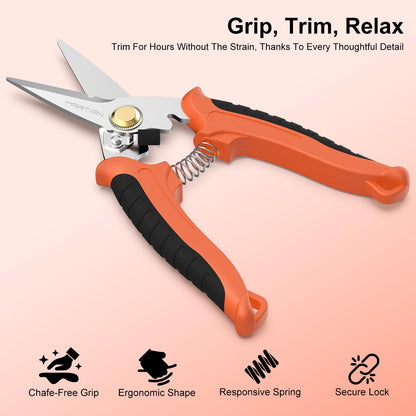 7" Heavy-Duty Multipurpose Gravity Shears – Japanese SUS420J2 Stainless Steel Micro-Serrated Blades, Ergonomic Grip for Gardening, Crafting & Studio Tasks | Safety Lock, Ambidextrous Design (straight)