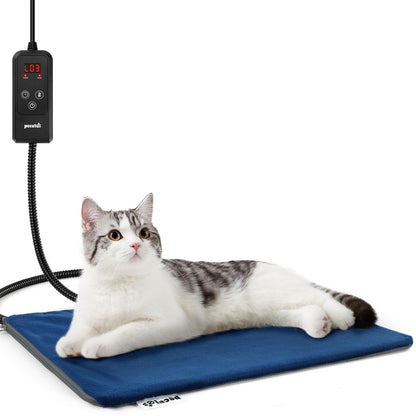 Pecute Cat Heating Pad Indoor, 6 Adjustable Temperature with Timer, Dog Heating Pad with Dual-Resistant Cable, Waterproof Layer, Heated Cat Bed Mat Blanket, Electric Pet Heated Pads for Cats Dogs