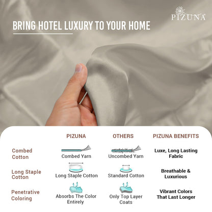Pizuna Cotton Queen Duvet Cover Set, 400 Thread Count Long Staple Cotton Sateen Weave with Button Closure (Simply Taupe)