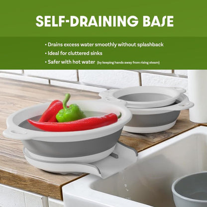 Gevoli Collapsible Colanders (3 Pack Set) Food Strainers with Over-Sink Water Draining Base for Pasta Fruits and Vegetables (Patent Pending) White (3 Sizes, 3QT, 4QT and 5 Quart)