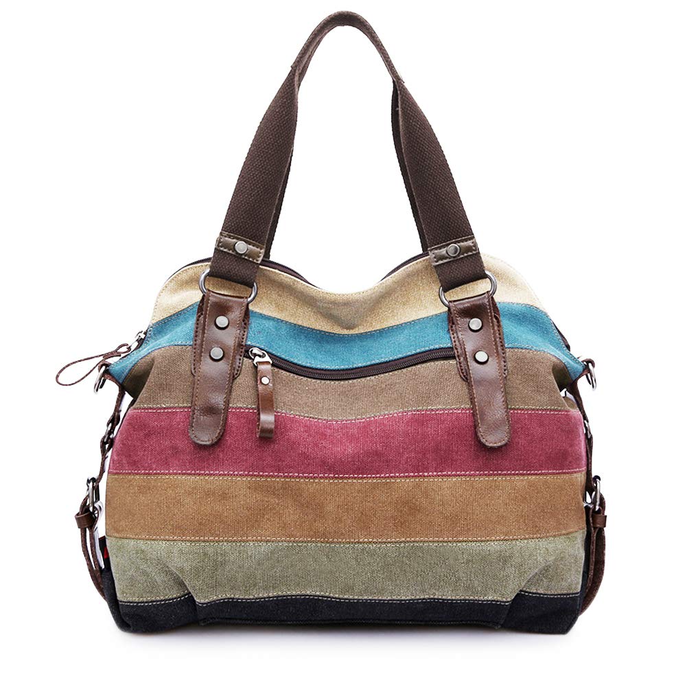 SNUG STAR Canvas Handbag Multi-Color Striped Lattice Cross Body Shoulder Purse Bag Tote-Handbag for Women (Multi Color D)