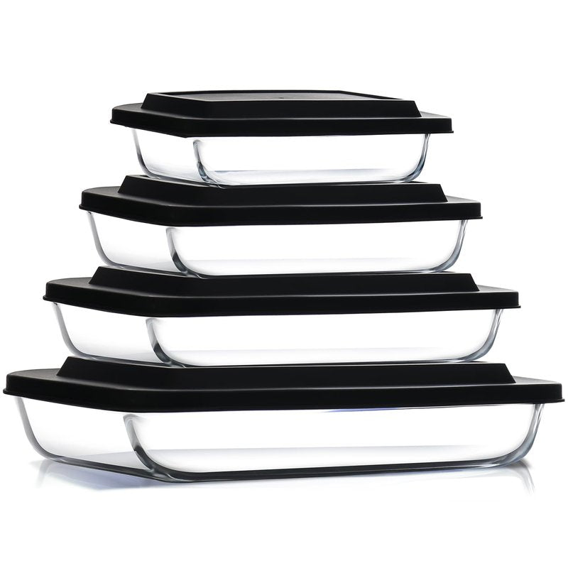 Nestl 8pc Glass Baking Dishes for Oven, Glass Food Storage Containers with Lids, Leakproof Casserole Dishes for Oven with Lid, Cooking, Microwave Oven Freezer Safe Bakeware, 9x13 Lasagna Pan Black