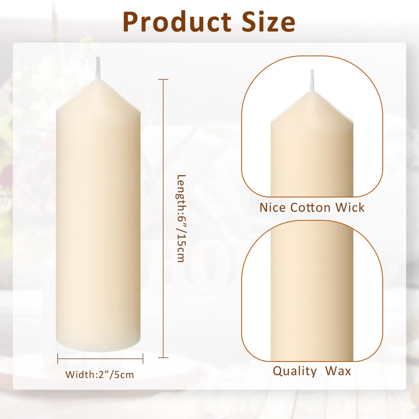 MTLEE 40 Pcs Ivory Pillar Candles Bulk 2 x 6 Inches Dripless Unscented Wax Long Burning Smokeless Clean Burning Decorative Candles for Weddings Parties Dinners Spa Bath Home Decor