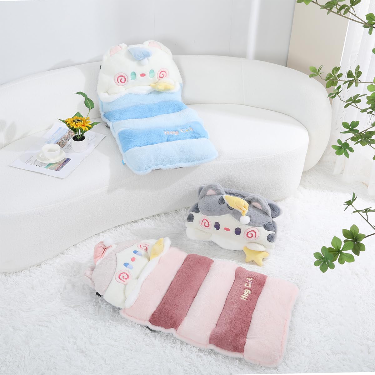 Loismood Cartoon Cat Seat Pads Non Slip Machine Wash Soft Cushion for Bedroom Décor, Gamer and Dining Chairs (31"x15", Pink)
