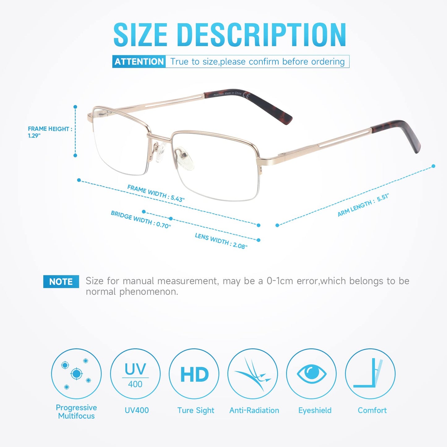 Premium 2 PACK Durable Progressive Multifocus Reading Glasses for Men Blue Light Blocking Computer Reader Anti Eyestrain Metal Frame Spring Hinges (for Mid-Near Range approx 3ft) 1.5 Gunmetal