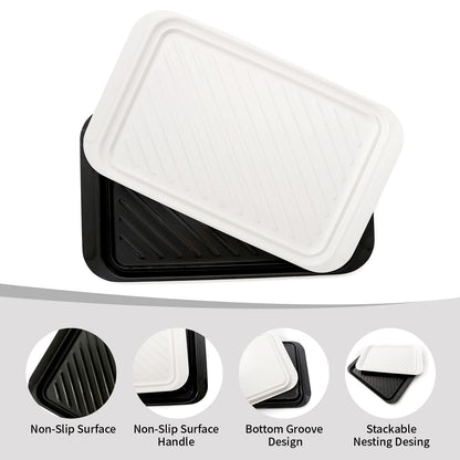TP Grilling Prep and Serve Trays, 17 x 10.5 inch BBQ Trays for Cooked and Raw Foods, Set of 2 Melamine Serving Platters for Meats, Grill Accessories, Black and White