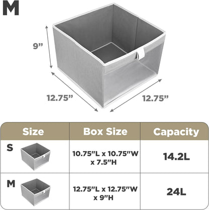 Linen Closet Organizers by [Brand Name] - Foldable Storage Bins with Mesh Window | 4-Pack Gray Baskets (12.75" x 12.75" x 9")