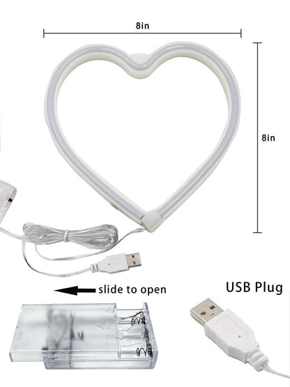 Pink Heart Neon Sign, Battery Operated or USB Powered LED Heart Lights for Valentines Day Decoration, Valentines Gifts for Wife Wedding Proposal Anniversary Mother's Day Girls’ Room Table Wall Decor