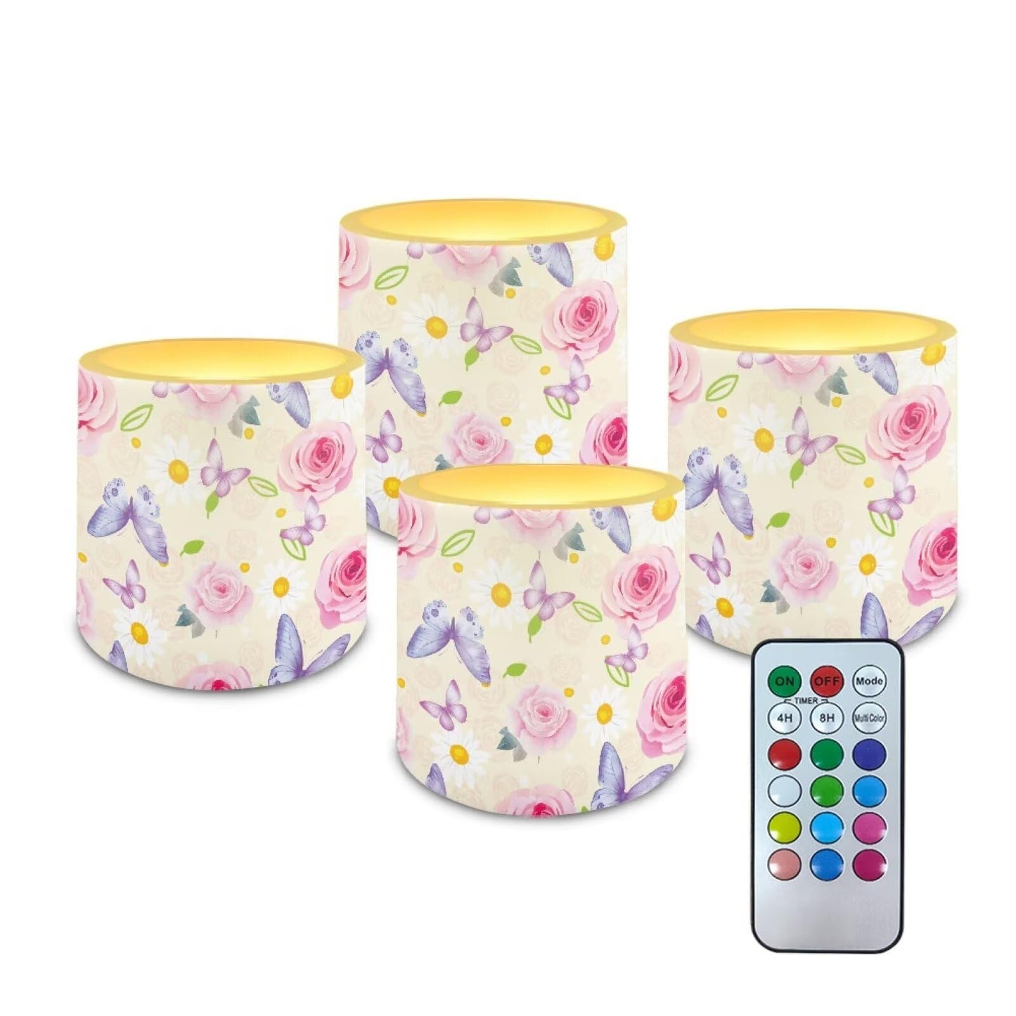 Cozeyat Floral Mix LED Candles Set of 4 Battery Powered Flameless with Remote Timer Dancing Flame Waterproof for Home Beach Garden Patio Decor