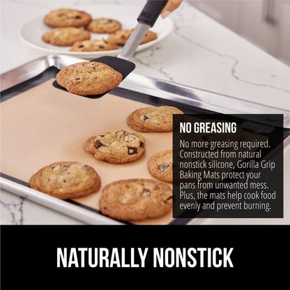 GORILLA GRIP Food Grade Reusable Nonstick Silicone Baking Mat, 16.5x11.87, Half Sheet 2PK, Oven Safe Cookie Sheet Liners, Up to 500 Degrees, No Mess Easy Clean Pastry Mats, Kitchen Essentials, Red