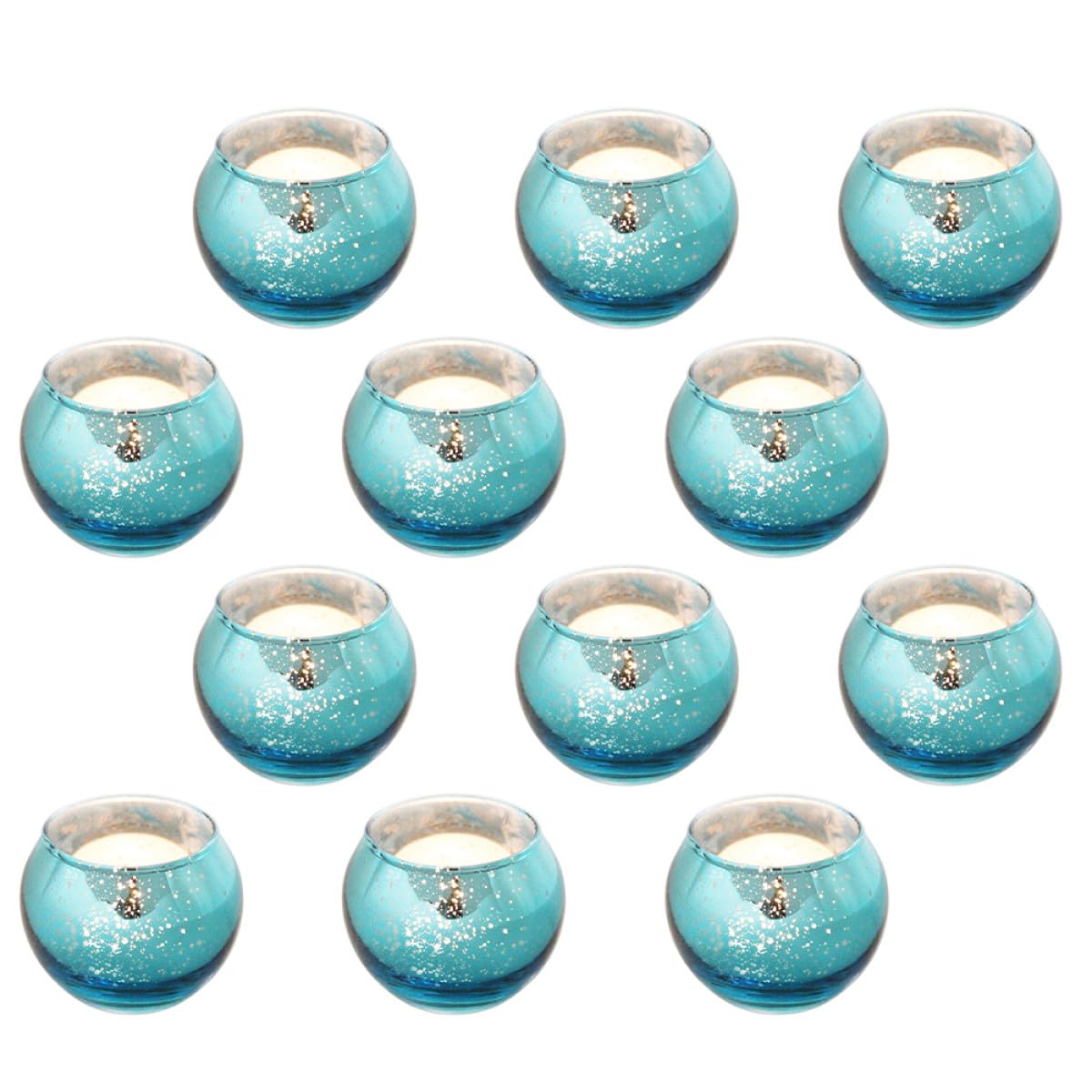 Healeved 12pcs Glass Candle Cups with Blue Dot Pattern Decorative Hollow Candleholders for Wedding Table Centerpieces and Home Décor