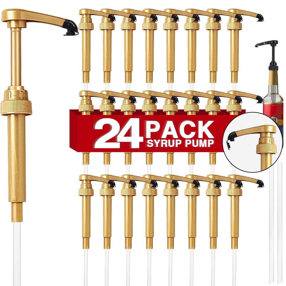 24 pcs Syrup Pumps with Cap to Avoid Dripping, Leak Proof Coffee Syrup Dispenser, Fits 25.4 Oz/750ml Coffee Flavoring Syrup Bottles, Great for Home & Coffee Bar Drinking Mixes, Cocktails, Beverage