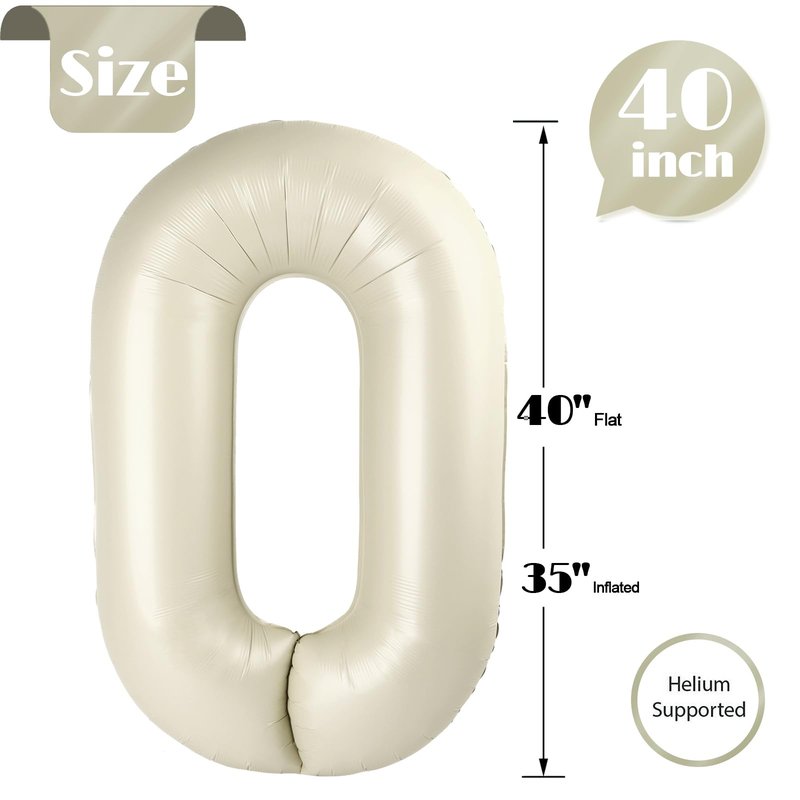 Cream Number 14 Balloon 40 inch, 14 Number Balloons, 14th Cream Birthday Decorations, 14 Year Old Girls Boys White Party Supplies