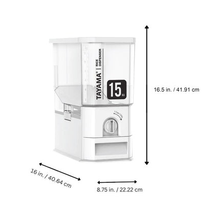 TAYAMA 33 lbs. Capacity Rice Dispenser Grain Storage Container, White
