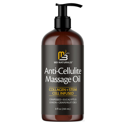 M3 Naturals Firming Body Massage Oil with Collagen & Stem Cell – Helps Smooth The Appearance of Cellulite & Improve Skin Texture – Refreshing Aromatherapy Body Oil for Legs & Full Body – 16 Fl Oz
