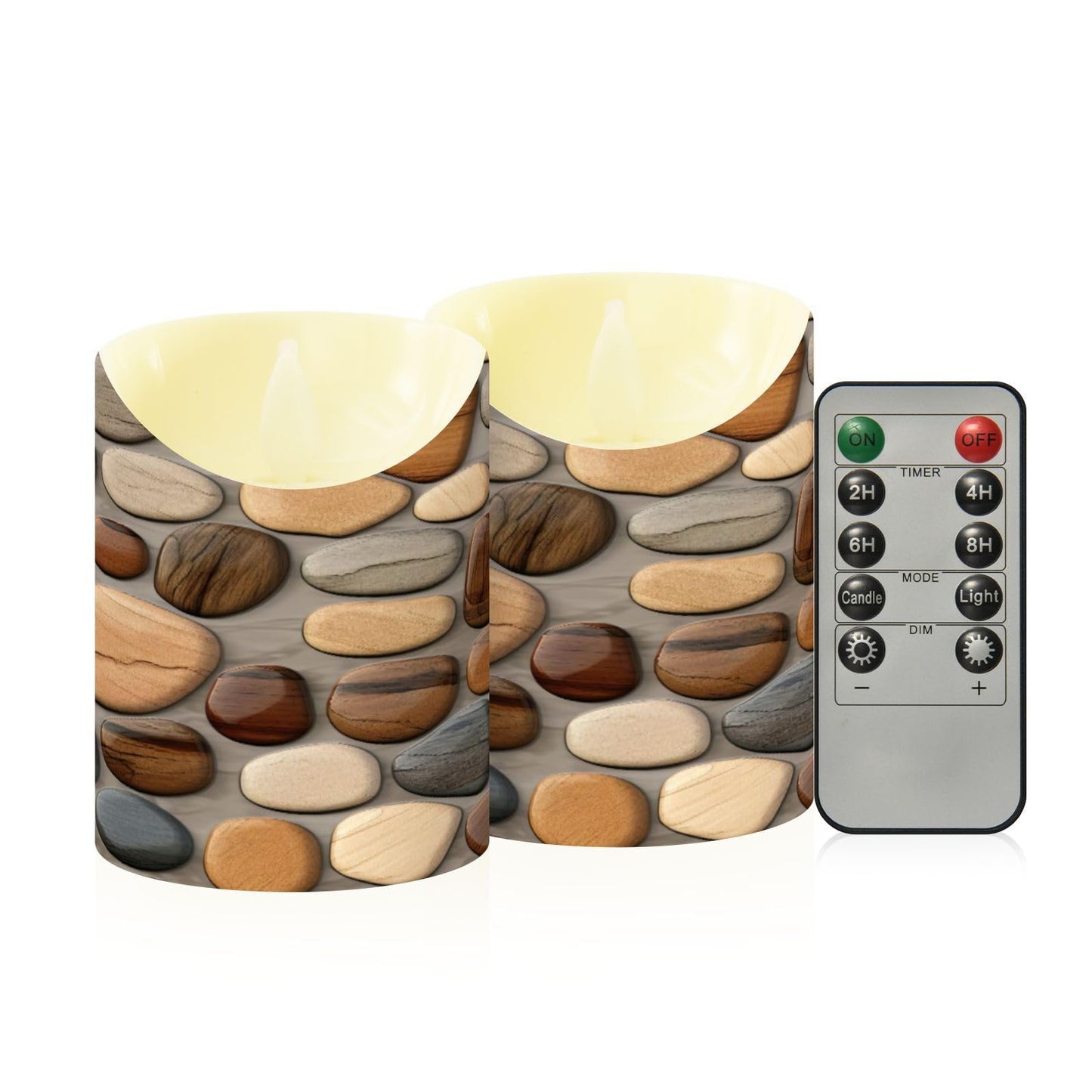 Gravopti Beautiful Pebble Stones 2 Pack Flameless LED Pillar Candles with Remote & Timer, Battery Operated, Flickering Wax Candle for Wedding, Romantic Home & Party Decor