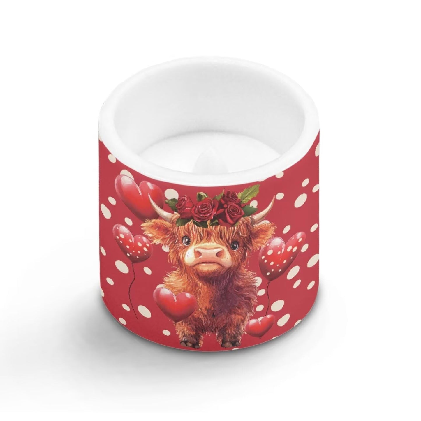Merkmak 4 Pack Flameless Candles with Remote Battery Operated Pillar Candles with Timer Highland Cow Heart LED Elictric Tealights for Valentines Day Dining Table Decorations