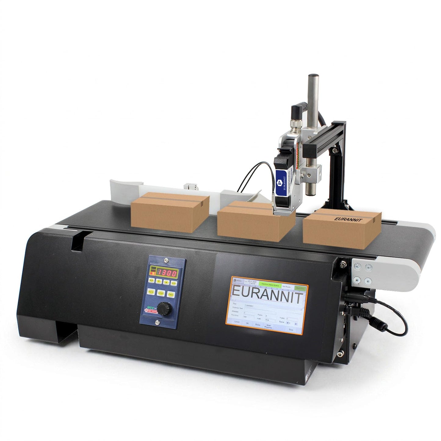 Eurannit XC20E Industrial Inkjet Printer System with Conveyor Belt and Ink Cartridge (0.5 inch Black), TIJ Inkjet Coding Machine 12.7mm Print Height for Small Packaging & Micro Production Lines