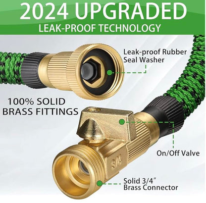 J&B XpandaHose 75ft Expandable Garden Hose – Ultra-Strong 3750D, 4-Layer Latex Core, Brass 3/4" Connectors, 10-Pattern Nozzle & Storage Bag – Lightweight, Kink-Reducing, Leak-Resistant