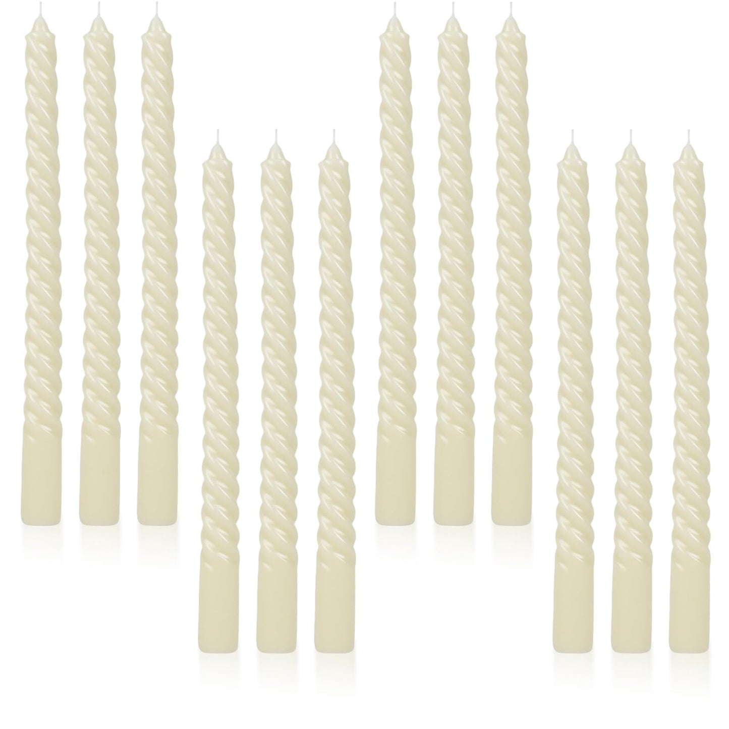 Tobeape 12 Pack 10 Inch Tall Ivory Spiral Taper Candles, Unscented Dripless Twisted Wax Cream Candles for Holiday Celebration Wedding Birthday Party Display Home Decor - 8 Hour Long Burning
