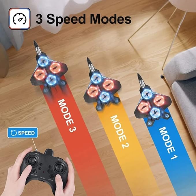 V17 Remote Control Airplane RC Planes RC Fighter Jet Toy for Kids Adults 8-16 Remote Control Planes with LED Light 2 Batteries 360° Stunt Spin Durable Foam Gifts for Boys (Grey + 2 Batteries)