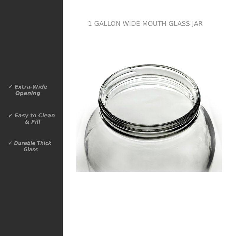 North Mountain Supply 1 Gallon Glass Jar Wide Mouth with Black Plastic Lid - USDA, BPA-Free, Made in the USA - for Fermenting, Storing, Canning, and Much More!