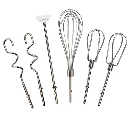 Hand Mixer Attachments, 6 Pcs Stainless Steel Set Turbo Beater, Pro Whisk, Dough Hooks & Blending Rod | Compatible with KitchenAid KHM3, KHM5, KHM7, KHM9, KHM512, KHM926 Series Hand Mixers