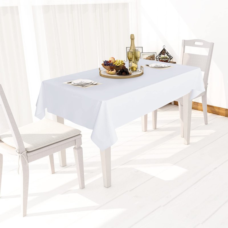 sancua 100% Waterproof Rectangle PVC Tablecloth - 60 x 120 Inch - Oil Proof Spill Proof Vinyl Table Cloth, Wipe Clean Table Cover for Dining Tables, Buffet Parties and Camping, White