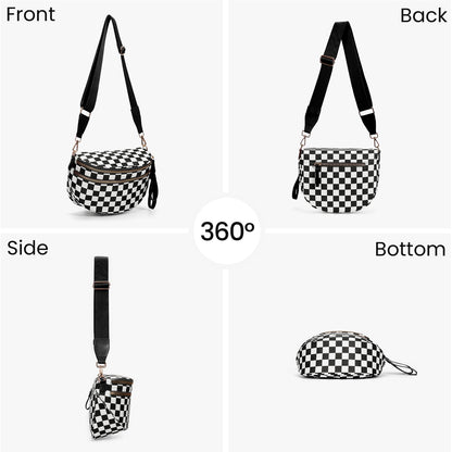 Checkered Crossbody Bum Bags for Women Nylon Checkered Purse Checkerboard Fanny Pack
