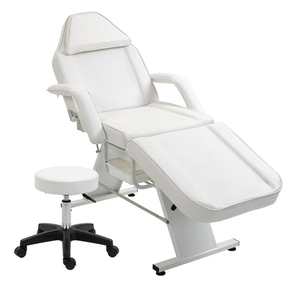 Massage Salon Tattoo Chair with Two Trays Esthetician Bed with Hydraulic Stool,Multi Purpose 3 Section Facial Bed Table, Adjustable Beauty Barber Spa Beauty Equipment, White