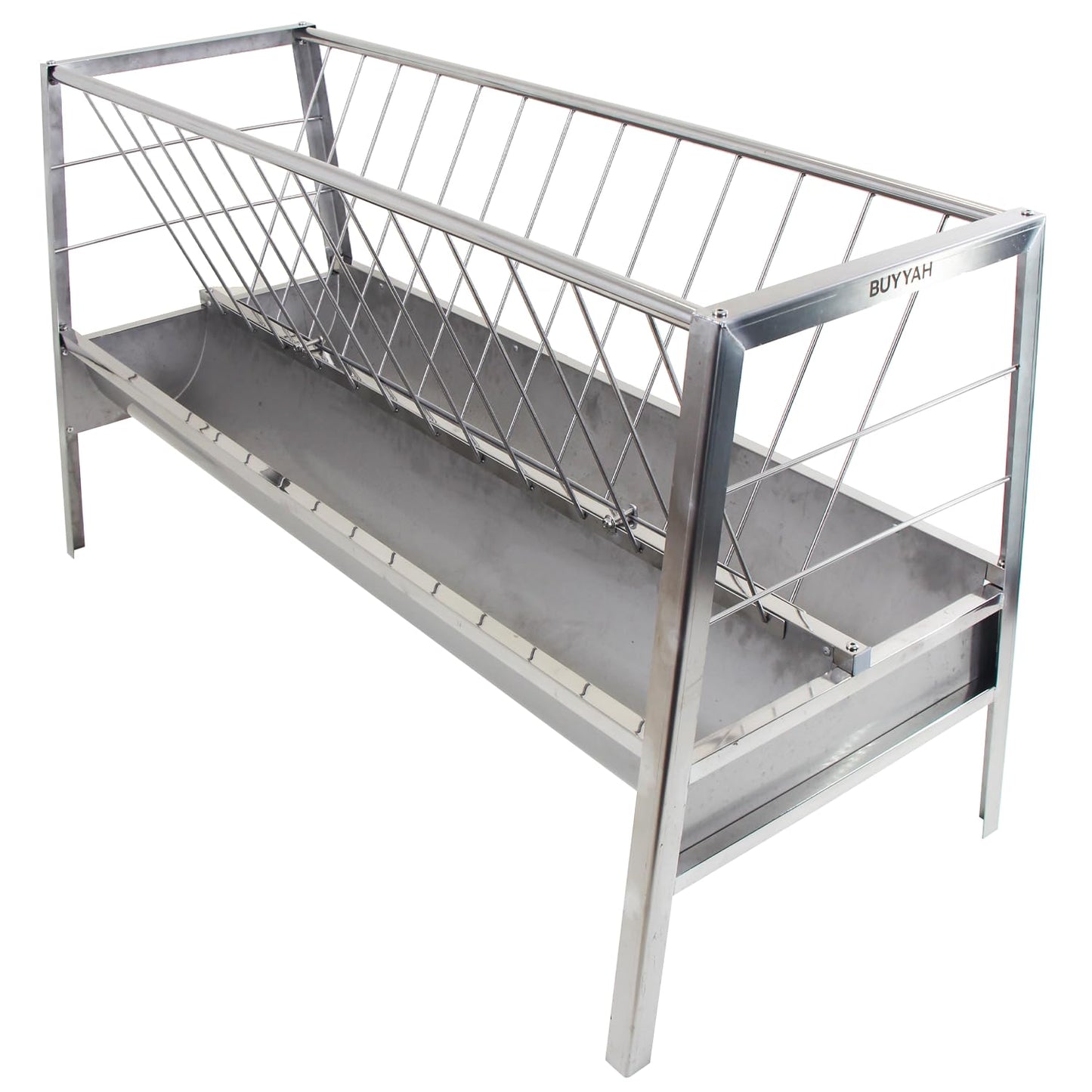 BUYYAH Stainless Steel Pasture Feeder, 5-Feet, 77 Gallon Capacity Livestock Feeder with Deeper Feeding Pan, Easy to Assemble and Carry, Feeding Goats, Sheep and Ponies, for Farms, Sheep Sheds