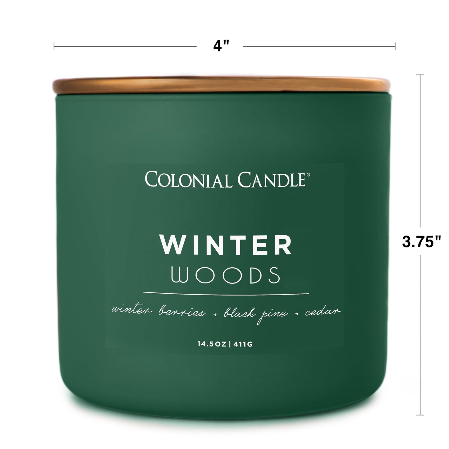 Colonial Candle Winter Woods Scented Jar Candle, Pop of Color Collection, 3 Wick, Green, 14.5 oz - Up to 60 Hours Burn
