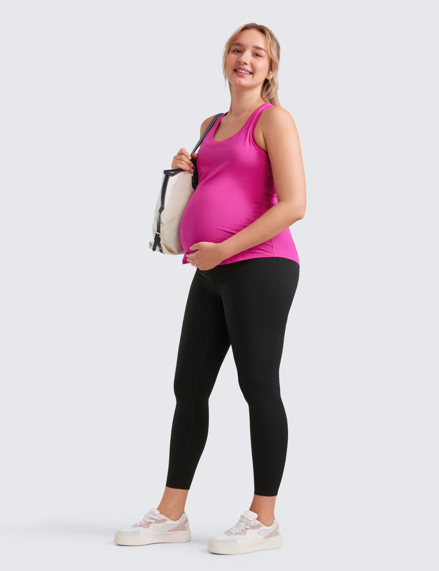 CRZ YOGA Womens Butterluxe Maternity Leggings Over The Belly 25" - Buttery Soft Workout Activewear Yoga Pregnancy Pants Black Small