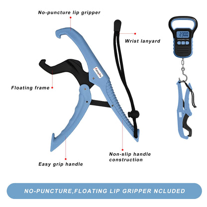 UNIWEIGH Waterproof Fishing Scale with Lip Gripper,110lb/50kg Postal Hanging Luggage Scale with Hook, Digital Handing Scale with 60inch Tape Measure,Luggage Hook, Backlit LCD Display