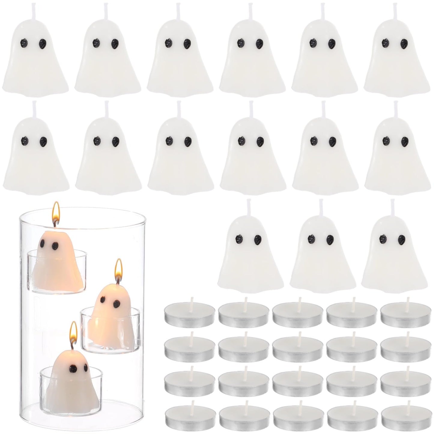 yeeplant Seasonal Glass Candle Holder Set, Cylinder Candle Holder with 15 Candles, 20 Tea Lights, Decorative Floating Candle Table Centerpiece Kit for Weddings, Parties, Holidays