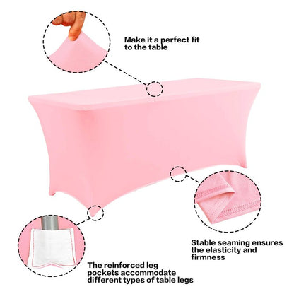 IVAPUPU 2 Pack 4FT Table Cloth for Rectangular Fitted Events Stretch Pink Table Covers Washable Table Cover Spandex Tablecloth Table Protector for Party, Wedding, Cocktail, Banquet, Festival