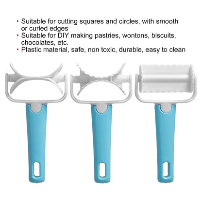 3PCS Pastry Rolling Cutter, Rolling Cookie Cutter Plastic Dough Blade Roller Round Roller Fondant Slicer Baking Accessory for Cake Cookies Biscuits
