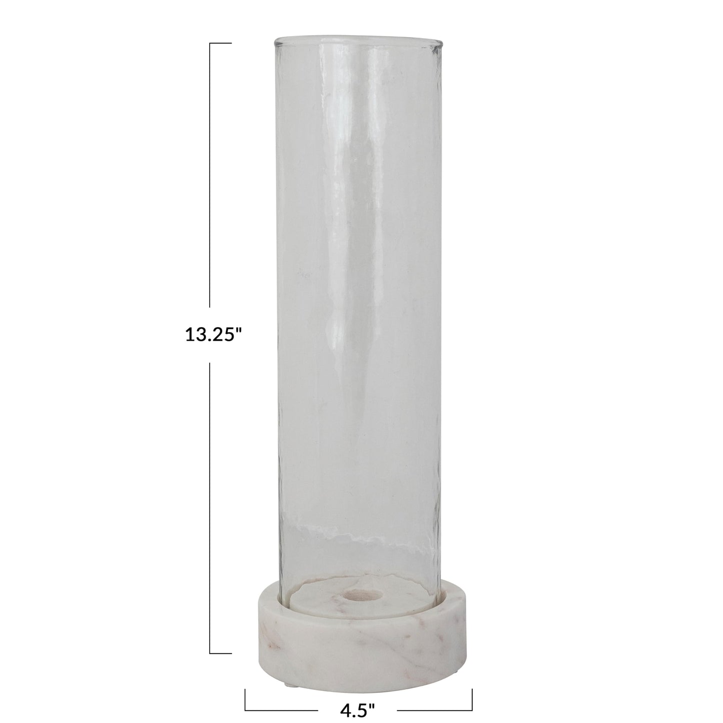 Creative Co-Op Marble Taper/Pillar Candle Holder with Glass Hurricane, White