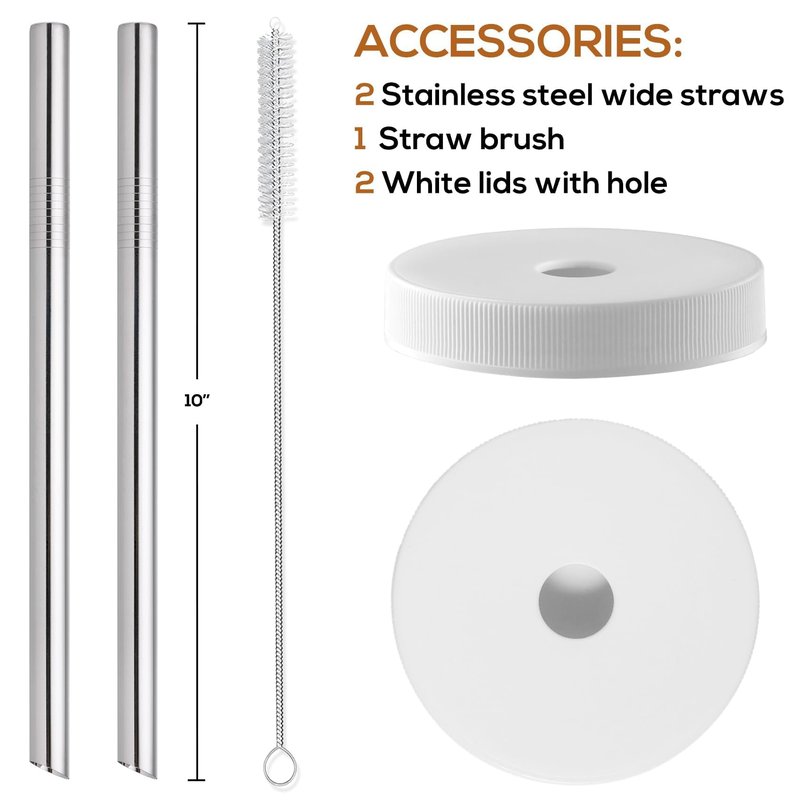 12 PACK Glass Juice Bottles with 12 Airtight Lids & 2 Straw Hole Lids & 2 Straws - 16OZ Travel Juicing Jars, Drinking Water Cups - Reusable Tall Mason Jar for Juice, Bubble Tea, Smoothie, Kombucha