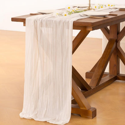 Socomi 6pcs Ivory White Cheesecloth Table Runner Summer Boho Rustic Gauze 120 inch 10FT Cheese Cloth Sheer Runner for Wedding Party Baby Shower Birthday Home Decor Holiday Decorations