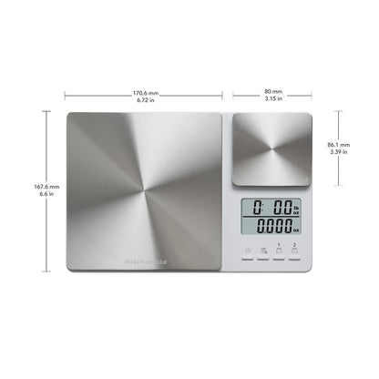 KitchenAid KQ909 Dual Platform Digital Kitchen and Food Scale, 11 Pound Capacity and Precision 16oz Capacity, White with Stainless Steel