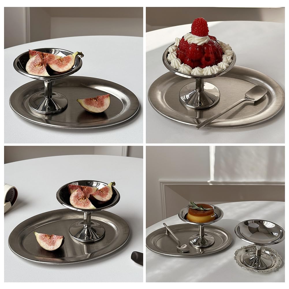 Ice Cream Cup, 7 Oz Stainless Steel Dessert Cups Resuable Cute Sundae Serving Bowl for Dessert, Sundae, Pudding, Salad, Fruit, Snack, Cocktail, Yogurt, Condiment, Trifle (4, Tall + Short)