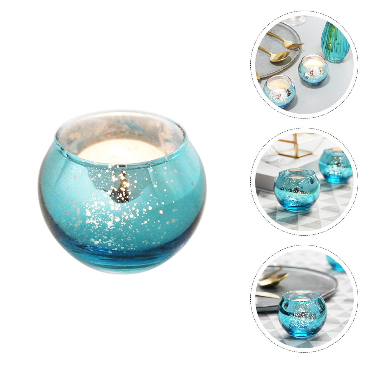 VICASKY 12pcs Blue Patterned Glass Candle Holders Hollow Decorative Candle Cups for Home Wedding Centerpieces Modern Round Sphere Design