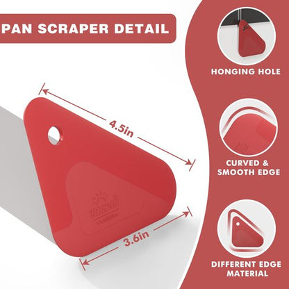Food Scraper, 2-in-1 Pot and Pan Dish Scraper, Nylon and Silicone, Kitchen Scraper Tools for Cast Iron Skillets, Cookware, Dishes, Pans and Pots, Heat Resistant, Set of 3 - Red