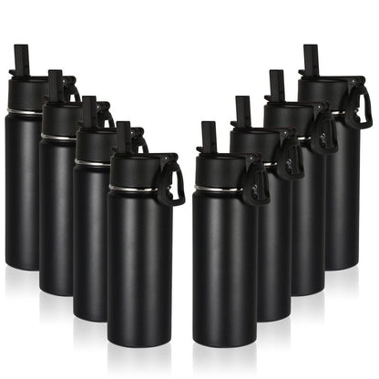 Volhoply 16 OZ Kids Water Bottle Bulk 8 Pack,Insulated Sports Bottles with Straw Lid,Stainless Steel Bottle with Handle Keep Cold & Hot,Double Wall Vacuum Tumbler Cups for School,Girls(Black, 8)