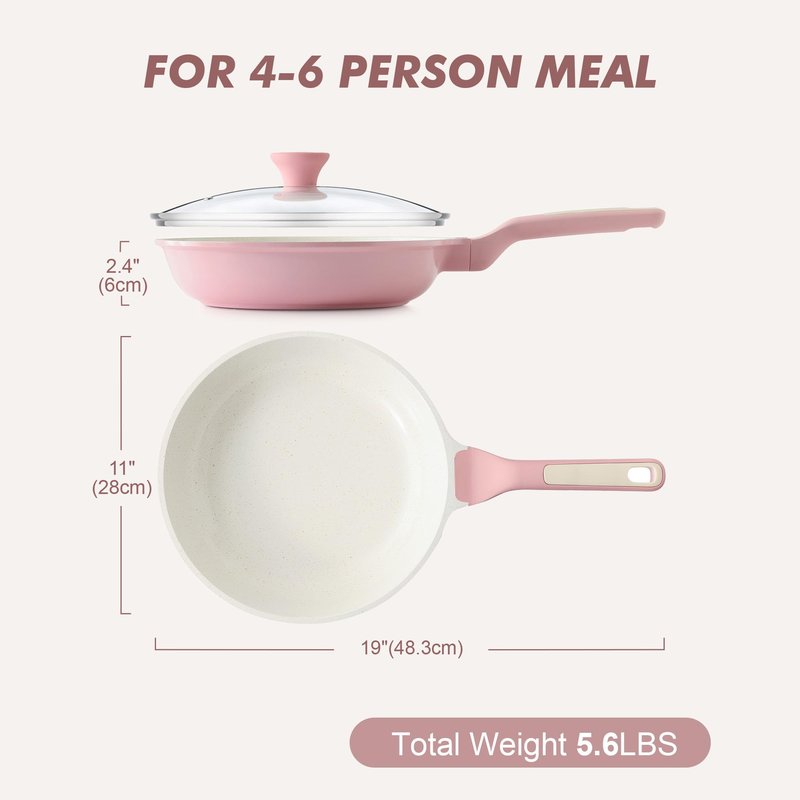 SENSARTE Nonstick Ceramic Frying Pan with Lid 11 Inch Omelet Pan Skillet, Free of Intentionally Added PFAS/PTFE Non-toxic Chef's Pan Induction Compatible Pan, Heat Resistant Handle, Sakura Pink
