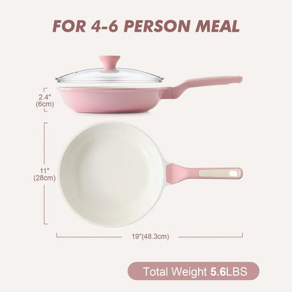 SENSARTE Nonstick Ceramic Frying Pan with Lid 11 Inch Omelet Pan Skillet, Free of Intentionally Added PFAS/PTFE Non-toxic Chef's Pan Induction Compatible Pan, Heat Resistant Handle, Sakura Pink
